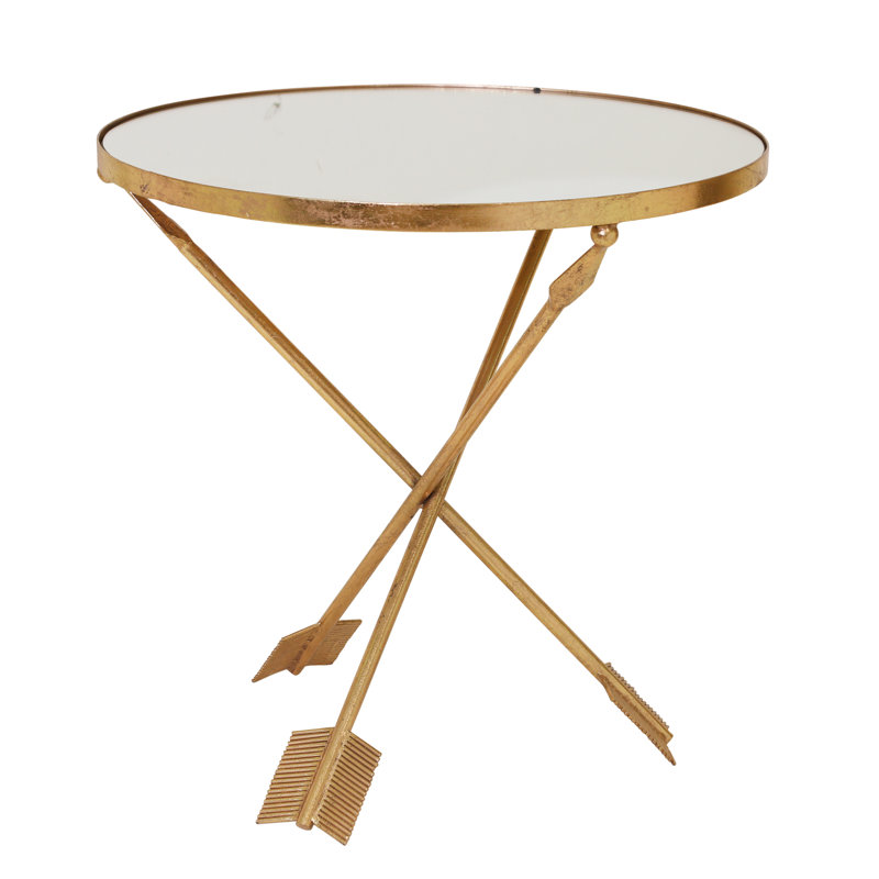 Bungalow Rose Dollman Metal and Glass Arrow Mirrored Top End Table